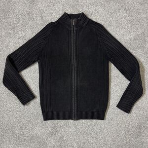 Armand Thiery AT Company Sweater Mens Large Black Full Zip Ribbed Knit Cotton